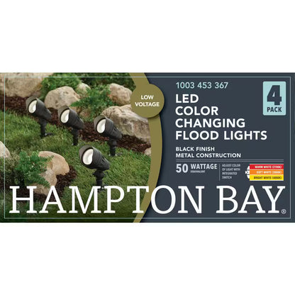 4 Pack Flood Light Hampton Bay Low-Voltage Black 9 W Adjustable White Light 390