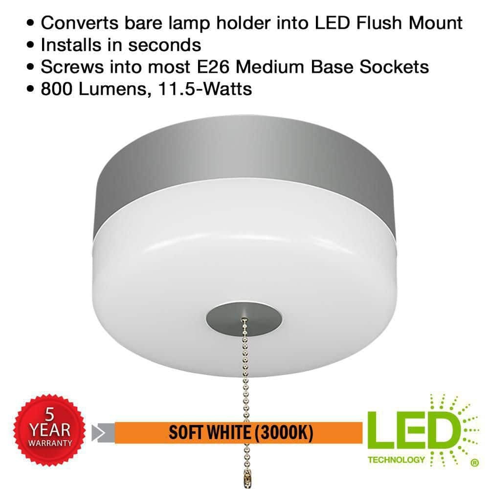 Commercial Electric Spin Light 7" Pull Chain Satin Nickel LED Flush Mount