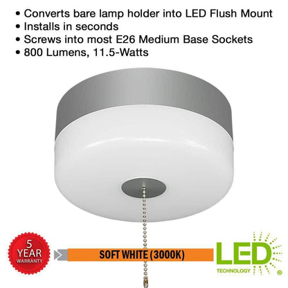 Commercial Electric Spin Light 7" Pull Chain Satin Nickel LED Flush Mount