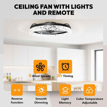 Ariskeen 20 in Black Crystal Ceiling w/ with Light & Remote Flush Mount Dimmable