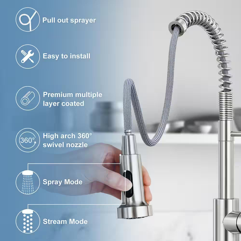 AKLFGN Kitchen Faucet Pull Out Sprayer Kitchen Faucet, Deckplate, Brushed Nickel