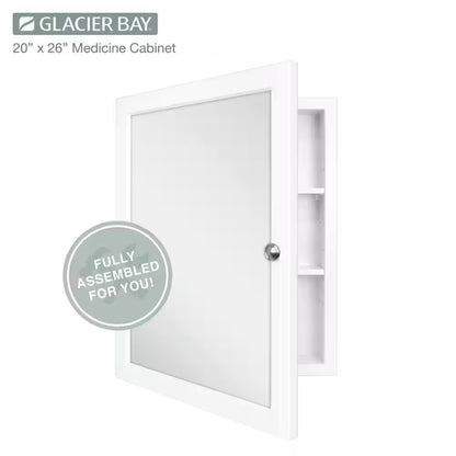 20 x 26 Framed Recessed or Surface-Mount Bathroom Medicine Cabinet Mirror, White