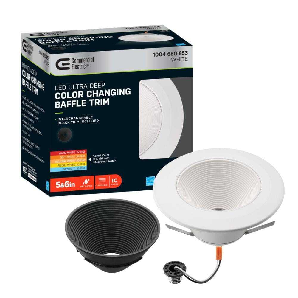 CE 6 in. Deep Baffle Adjustable CCT LED Recessed Light Trim Wet Rated Dimmable