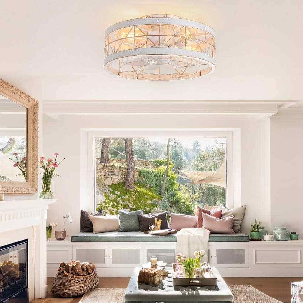 Breezary 16.5 in. White/Gold Enclosed Flush Mount Ceiling Fan w/ Light & Remote