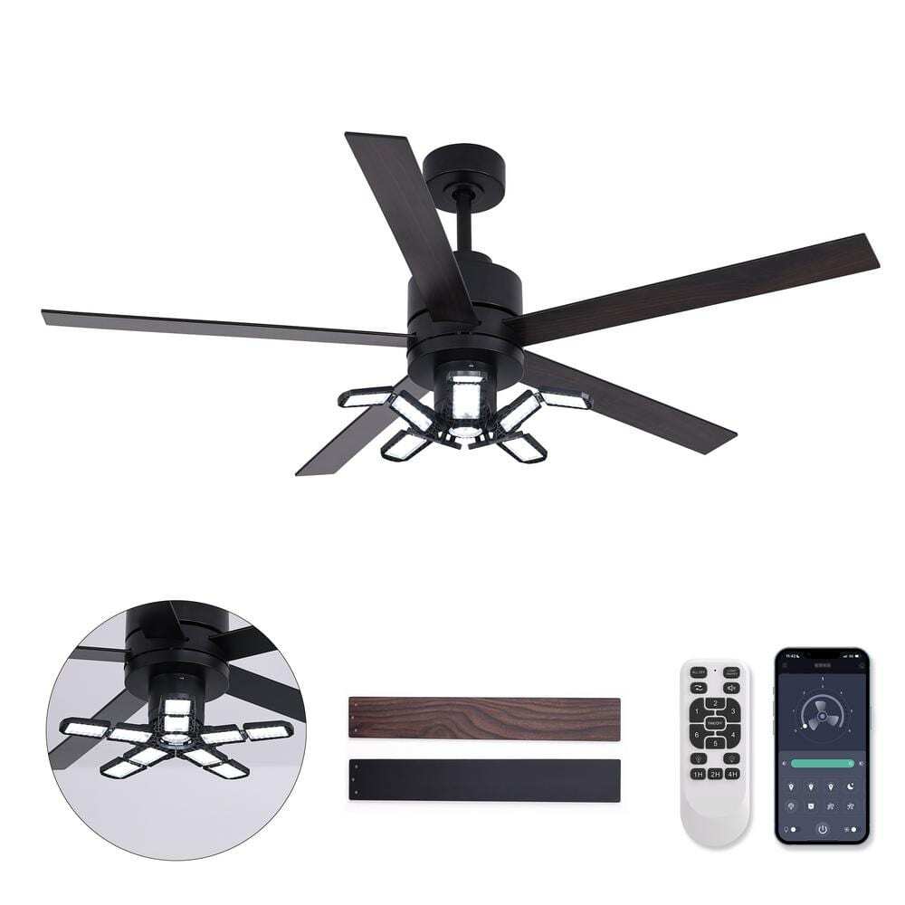 ANTOINE 56 in. Black Ceiling Fan with Dimmable LED Light & Remote  for Garage 