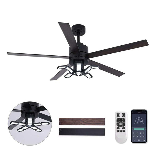 ANTOINE 56 in. Black Ceiling Fan with Dimmable LED Light & Remote  for Garage 