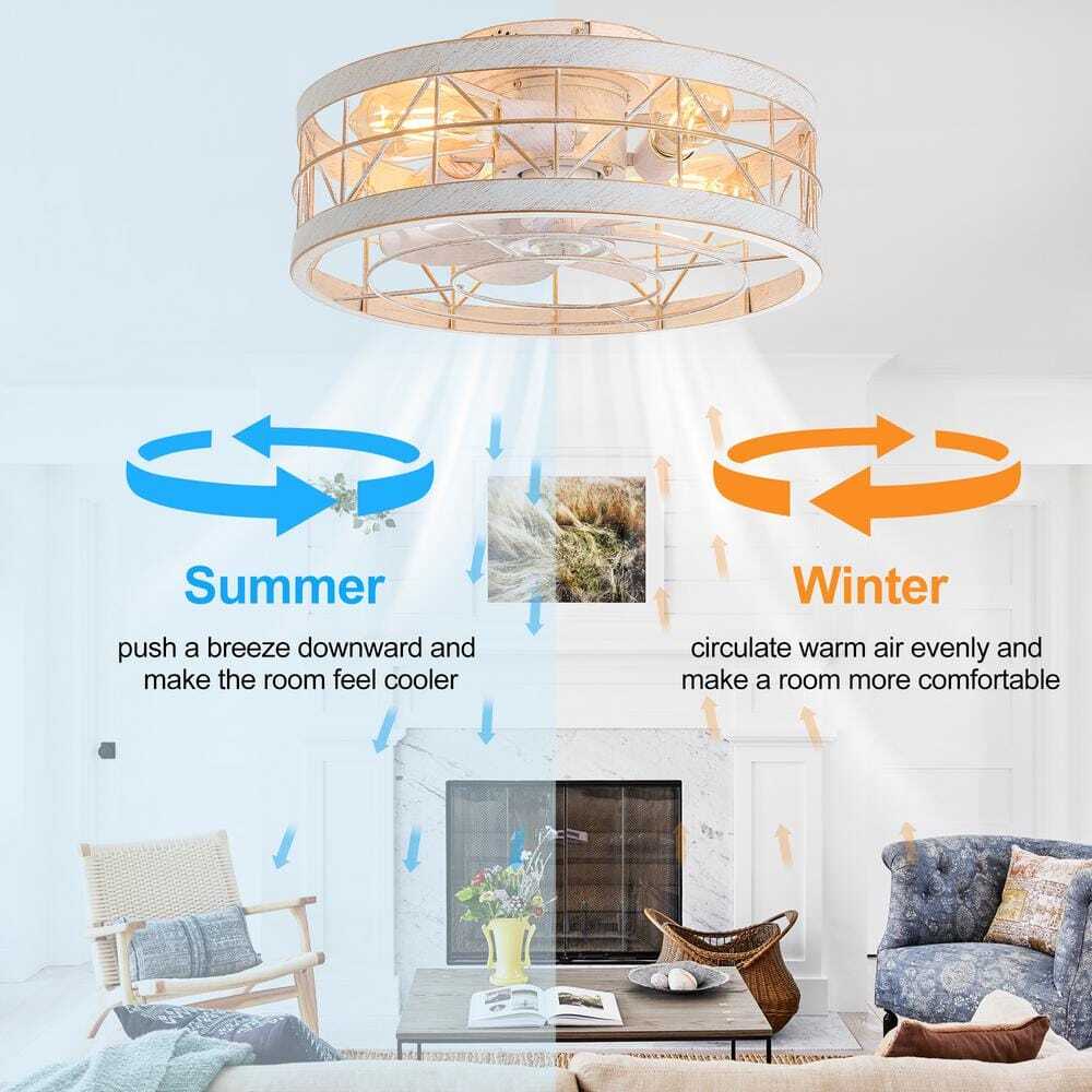 Breezary 16.5 in. White/Gold Enclosed Flush Mount Ceiling Fan w/ Light & Remote