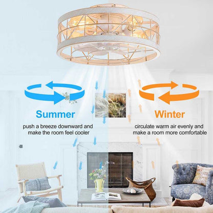 Breezary 16.5 in. White/Gold Enclosed Flush Mount Ceiling Fan w/ Light & Remote