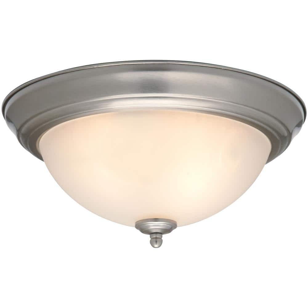 Commercial Electric 13 in. Brushed Nickel Flush Mount Frosted Glass Shade 2-Pack
