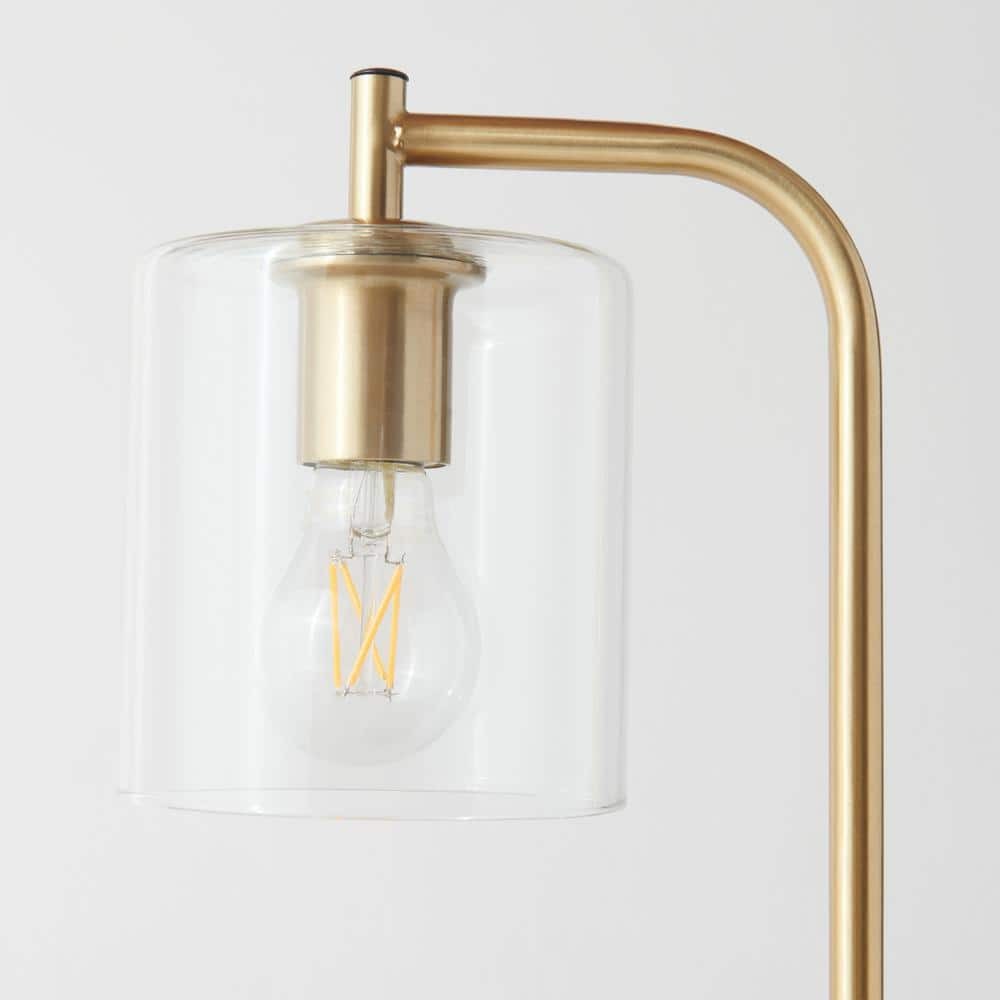 Brightech Table Lamp Glass Shade Fixture Metal in Brass w/ Built-In USB Port
