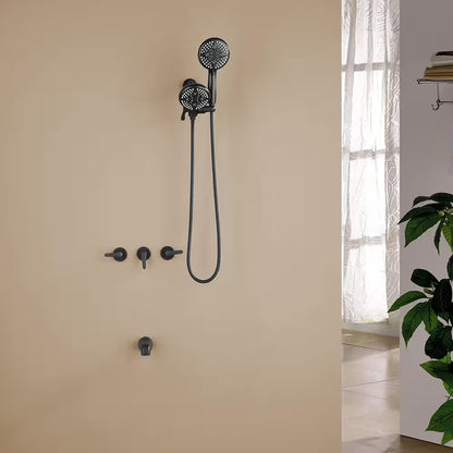 3-Handle Tub Shower Faucet Dual Head Shower 2.5 GPM  Matte Black, with Valve
