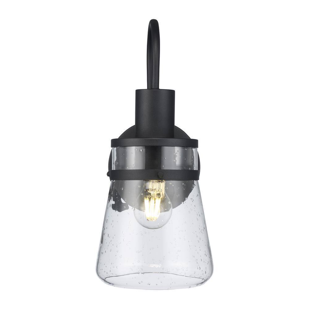 Bel Air Lighting 1 Light Black Outdoor Wall Light Fixture with Seeded Glass