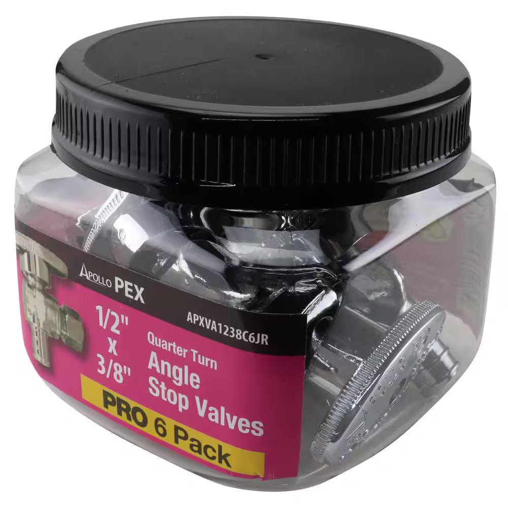 Apollo 1/2" PEX-B Barb x 3/8" Compression Quarter-Turn Angle Stop Valve (6 Pack)