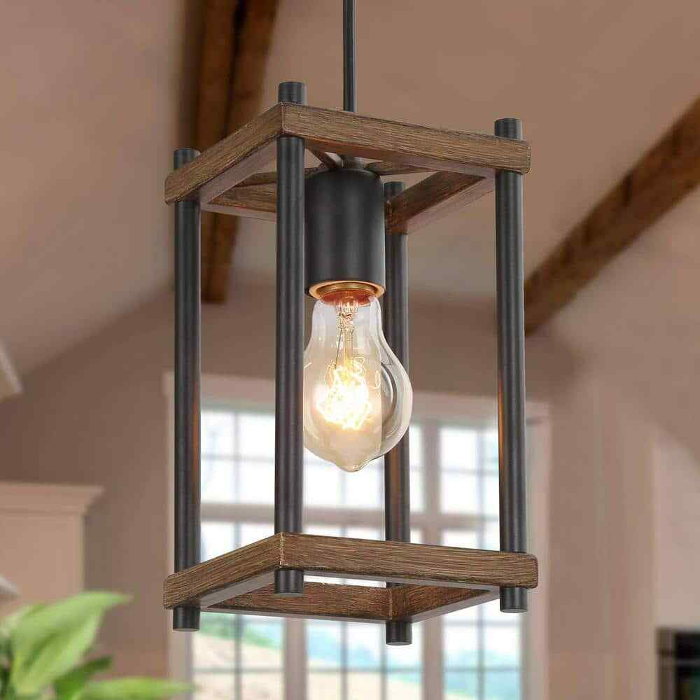 1-Light Pine Texture Single Pendant Chandelier Hanging Ceiling Light Fixture