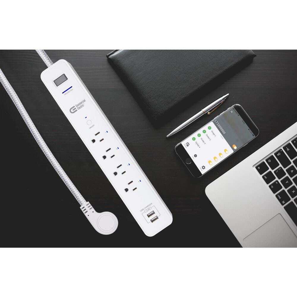 Commercial Electric 3 ft. 4-Outlet White Surge Protector Smart with USB Hubspace