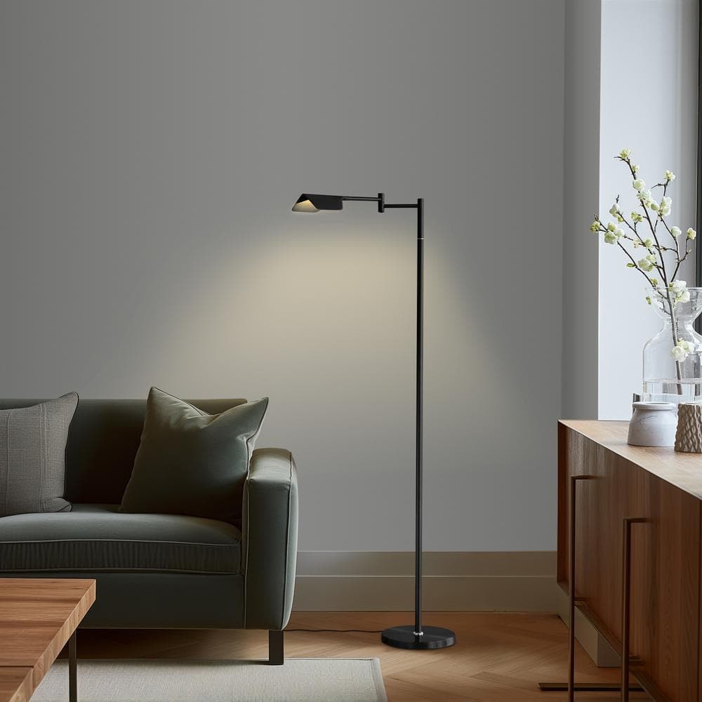 Brightech Leaf 53" Black 1-Light Dimming LED Floor Black with Metal Empire Shade