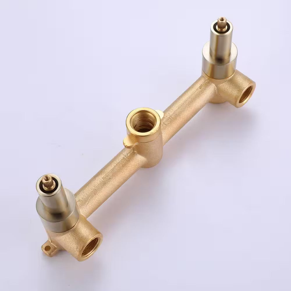AIMADI Double Handle Wall Mounted Bathroom Faucet with Modern 3-Hole Brass Basin