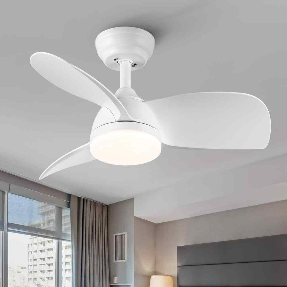 28 in. White Small Ceiling Fan with Integrated LED Light Kit and Remote Control