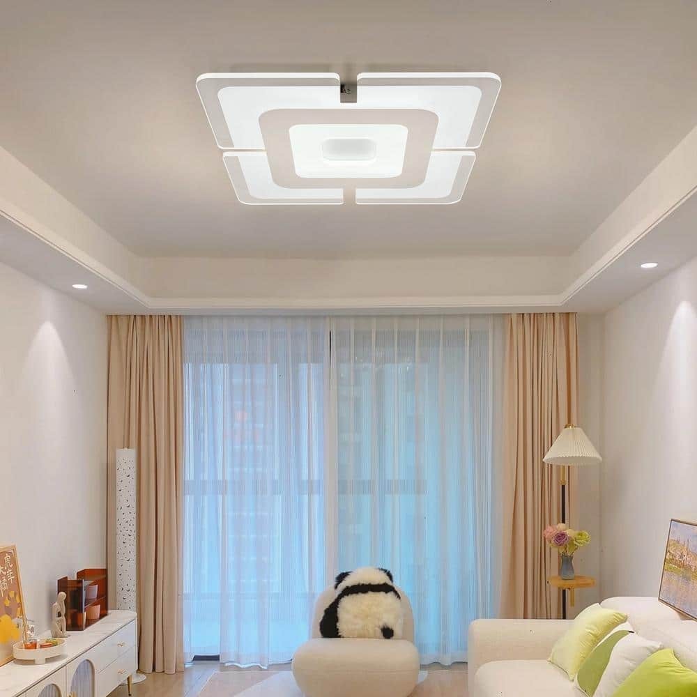 16.5" 1-Light White LED Semi-Flush Mount Indoor Minimalist Square Ceiling Light