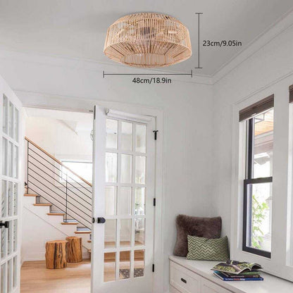 18.9 in. Brown Rattan Caged Bladeless Ceiling Fan w/ Reversible Motor & Remote 