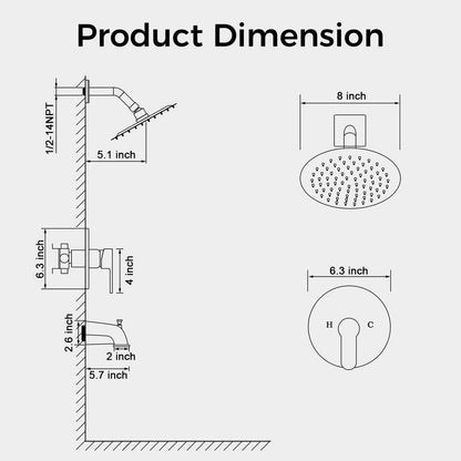 AKLFGN Single Handle Tub and Shower Faucet 1.8 GPM in Matte Black Valve Included