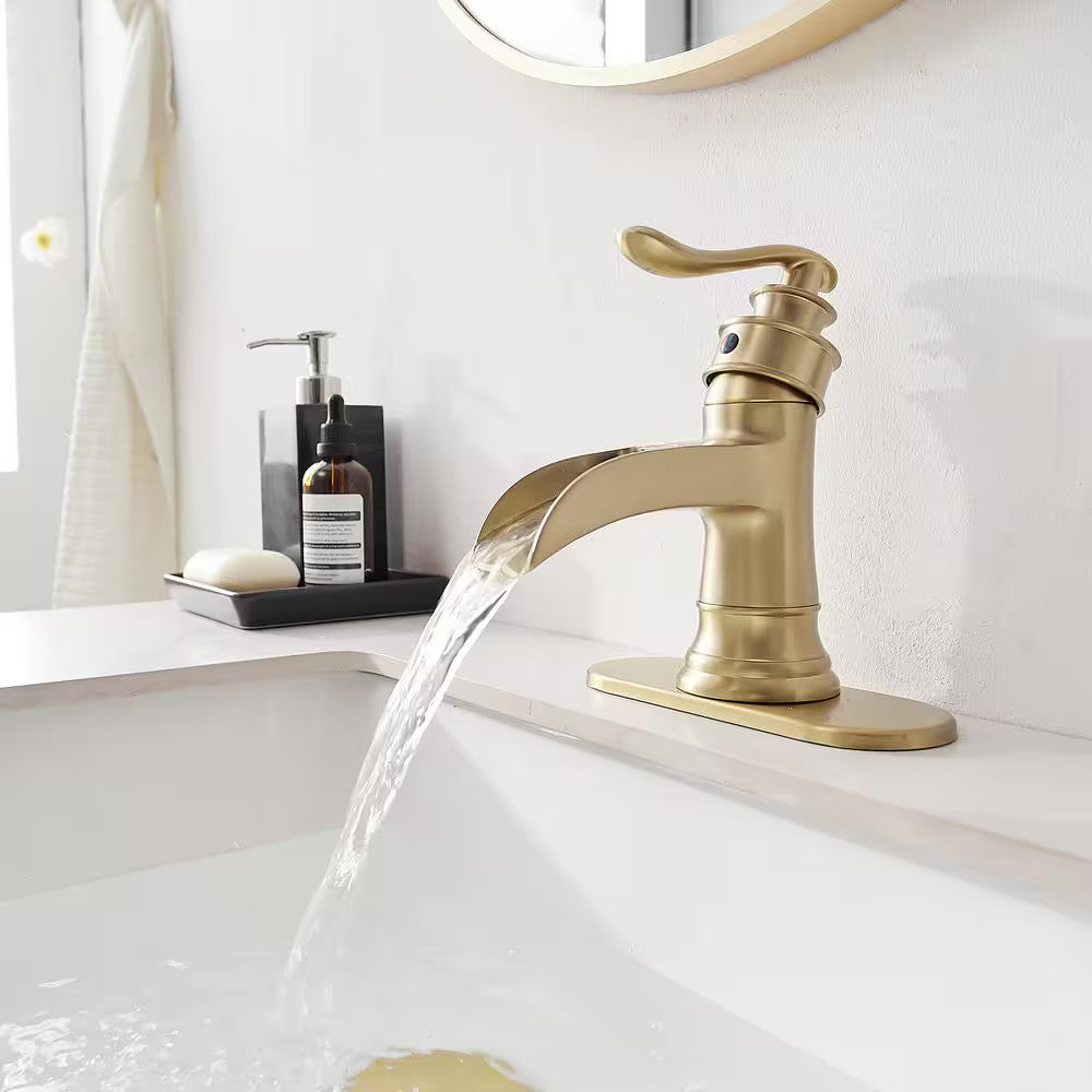 BWE Low-Arc Bathroom Faucet 2.26" Water-Saving Vanity Brushed Gold w/ Drain Kit