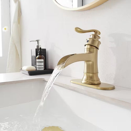 BWE Low-Arc Bathroom Faucet 2.26" Water-Saving Vanity Brushed Gold w/ Drain Kit