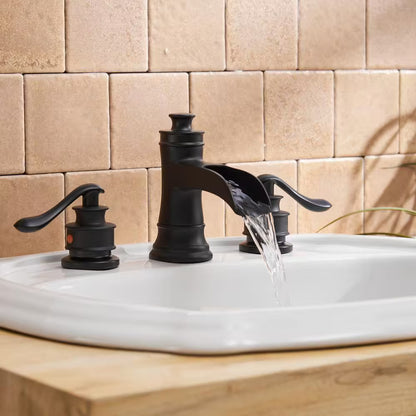 BWE A-96556-S-Black 8" Waterfall Widespread 2-Handle Bathroom Faucet + Pop Up BR
