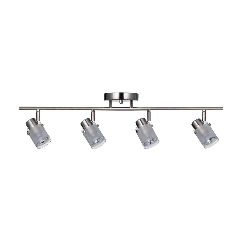 Bel Air Lighting 29" 4-Light Brushed Nickel Track Light Frosted Glass Shades