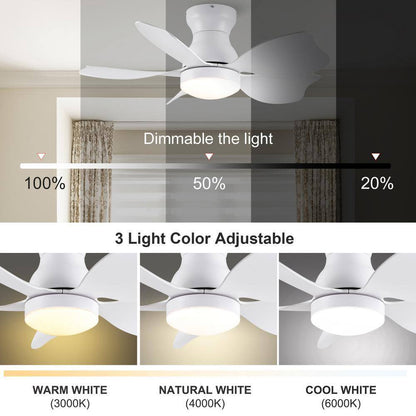 30 in. Dimmable LED White Flush Mount Ceiling Fan w/ Remote Reversible DC Motor 