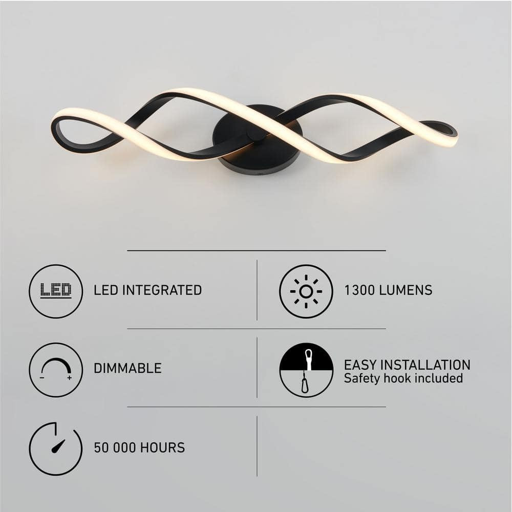 Artika Swirl 27 in. 1-Light Matte Black Modern Integrated LED Vanity Light Bar