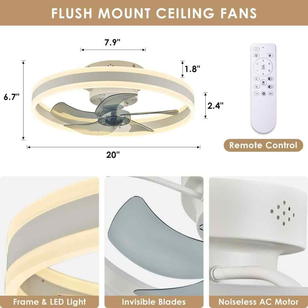 ANTOINE 20 in. LED White Ceiling Fan w/ Light App Remote and Dimmable Lighting