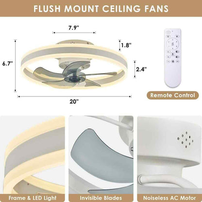 ANTOINE 20 in. LED White Ceiling Fan w/ Light App Remote and Dimmable Lighting