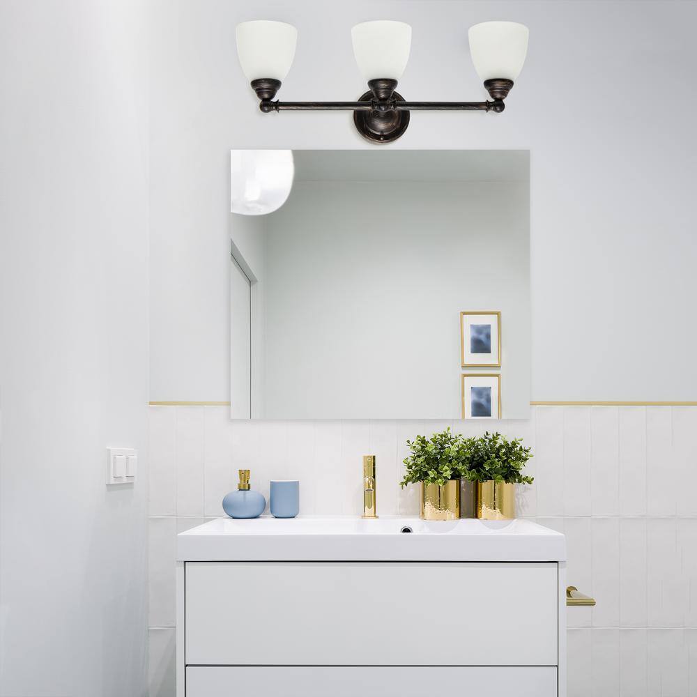 Bronze Bathroom Vanity Light Fixture w/ Frosted Glass Shade Modern Design