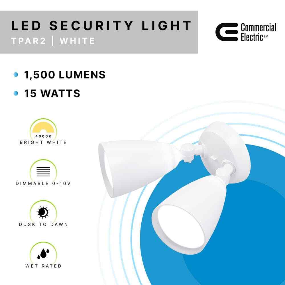 Commercial Electric Twin-Head Directional White Outdoor LED Flood Security Light