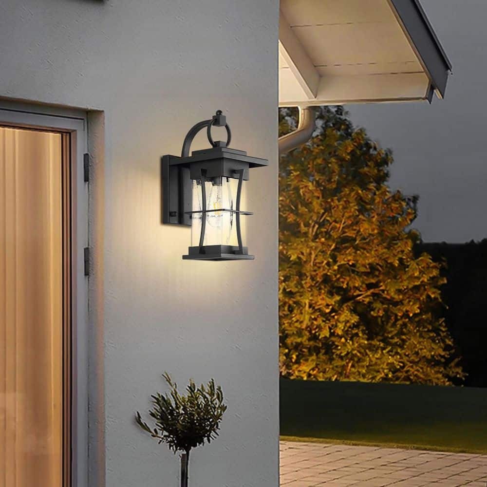 1-Light Black Waterproof Outdoor/Indoor Wall Sconce Glass Shade for Yards Garden