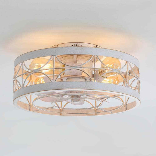 Breezary 16.5 in. White/Gold Caged Flush Mount Ceiling Fan w/ Light & Remote