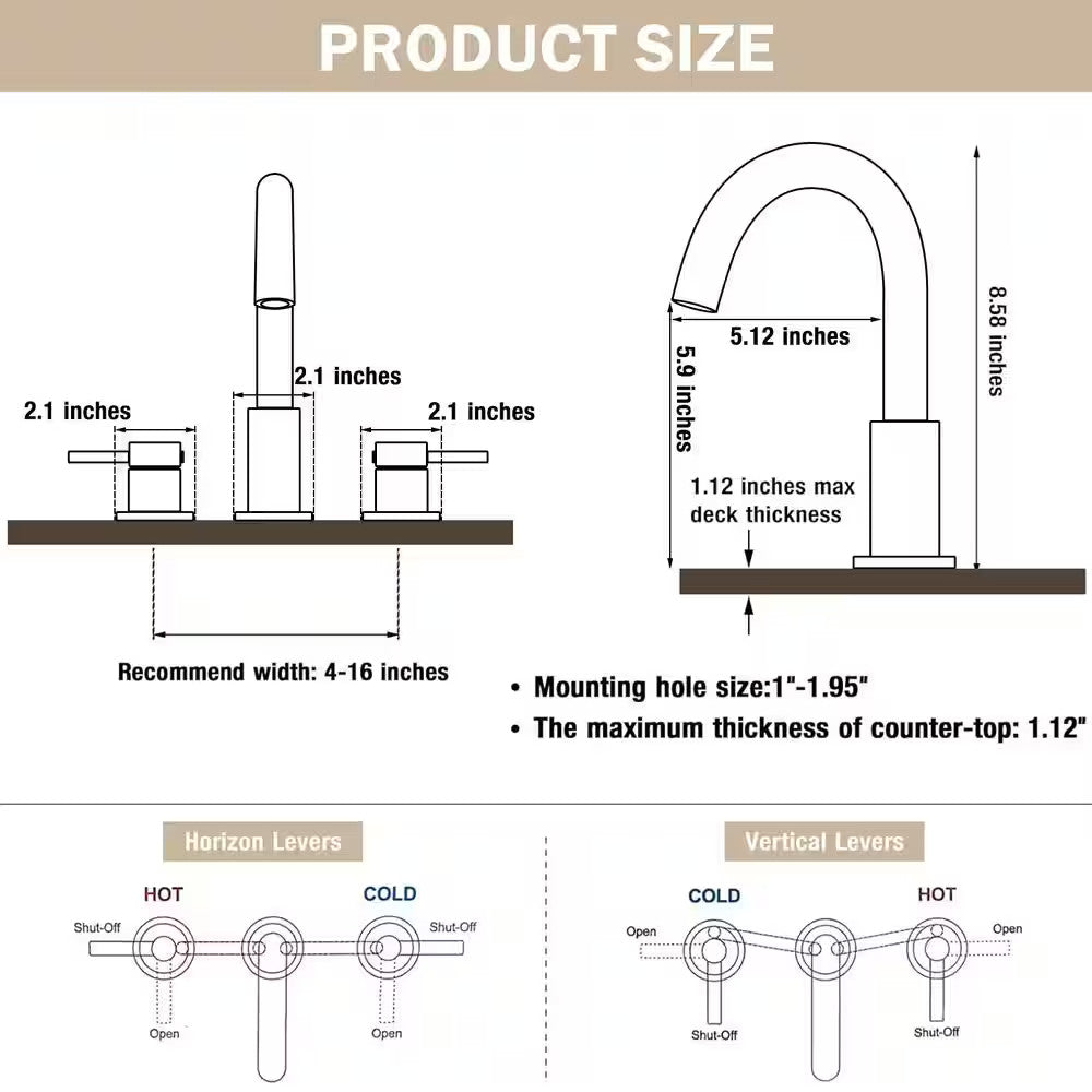 8" Widespread High Arc Bathroom Faucet 360-Degree Swivel Spout, Polished Chrome