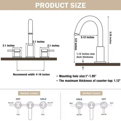 8" Widespread High Arc Bathroom Faucet 360-Degree Swivel Spout, Polished Chrome
