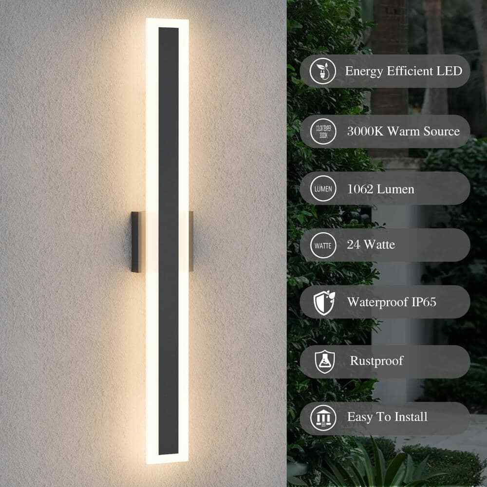 31.5 in. 1-Light Black Modern Linear Integrated LED Indoor/Outdoor Wall Sconce
