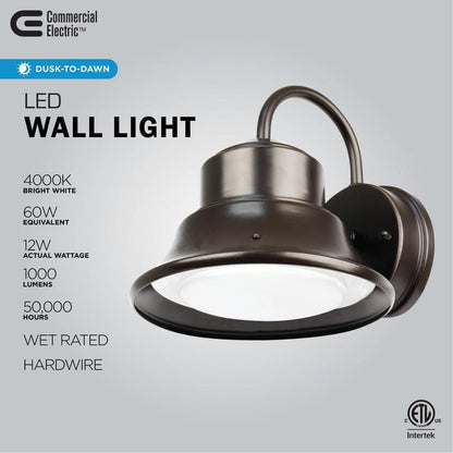 Commercial Electric Integrated LED Bronze Dusk to Dawn Bell Wall Light 4000K