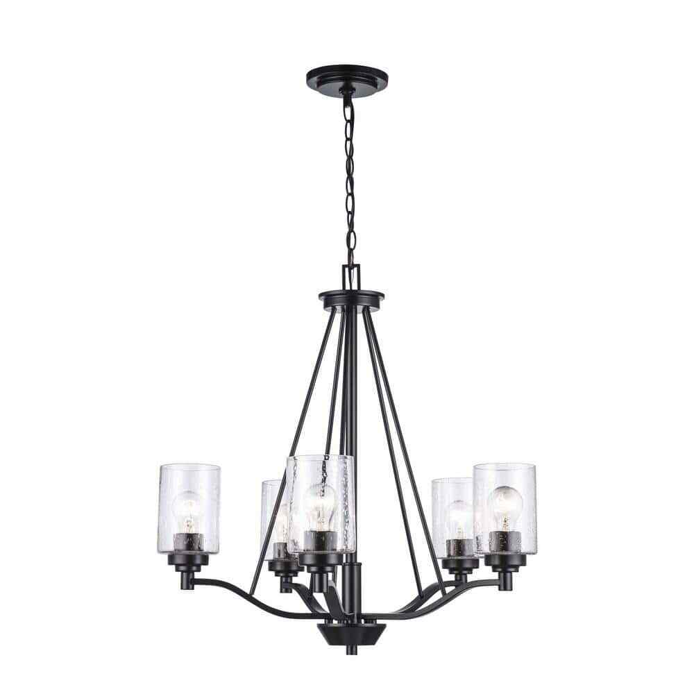 Bel Air Lighting Simi Black Chandelier Light Fixture w/ Seeded Glass Shades