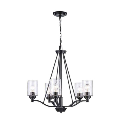 Bel Air Lighting Simi Black Chandelier Light Fixture w/ Seeded Glass Shades