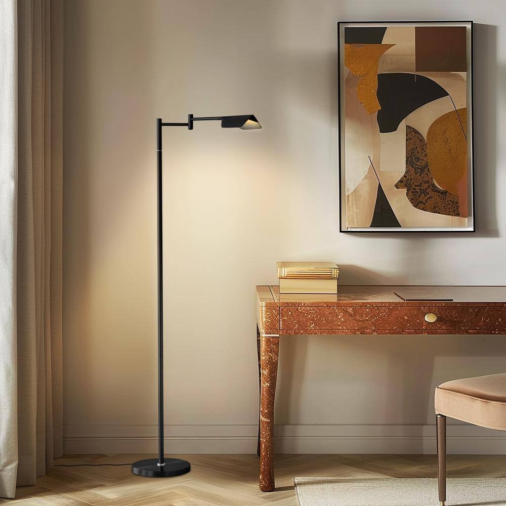 Brightech Leaf 53" Black 1-Light Dimming LED Floor Black with Metal Empire Shade
