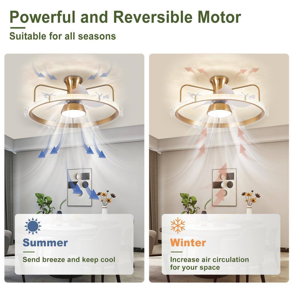 Depuley 28 in. Modern Round Crystal Low Profile Ceiling Fan w/ Caged Light