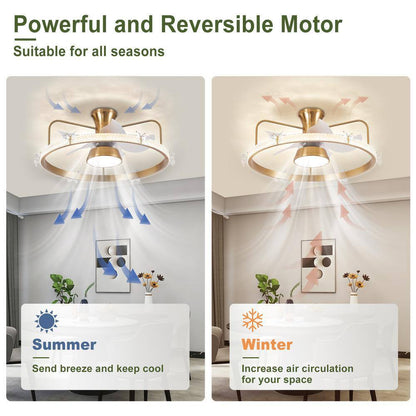 Depuley 28 in. Modern Round Crystal Low Profile Ceiling Fan w/ Caged Light