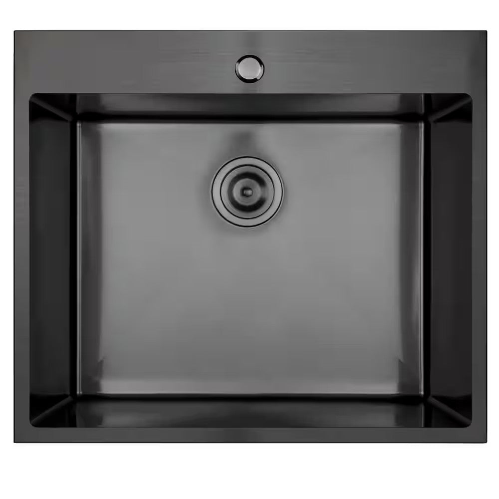 AKDY Drop-In Kitchen Sink 25" x 22" Stainless Steel 1-Bowl Matte Black w/ Faucet