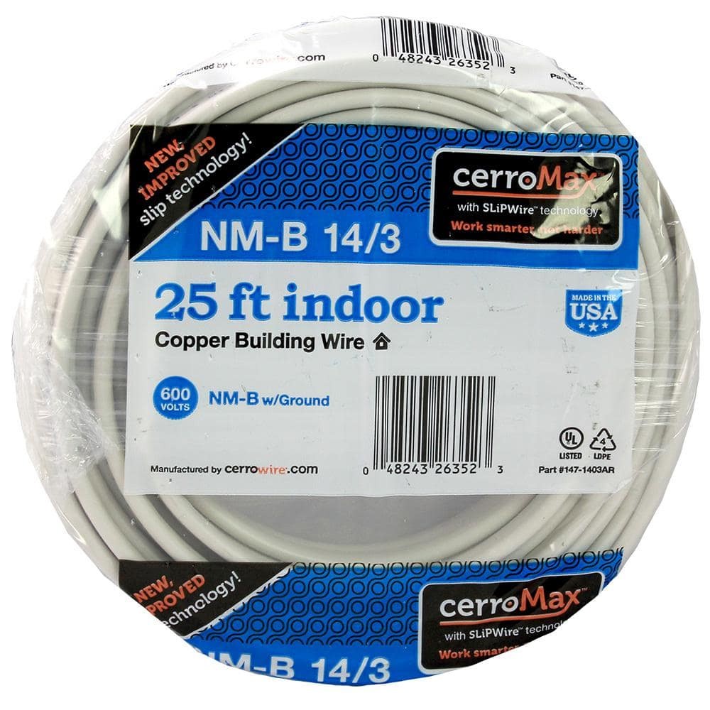 25 ft. 14/3 White Solid CerroMax SLiPWire Copper NM-B Wire