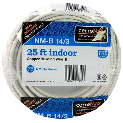 25 ft. 14/3 White Solid CerroMax SLiPWire Copper NM-B Wire