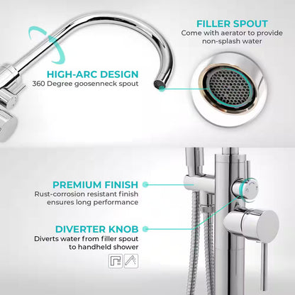 AKDY Freestand Floor Mount Roman Tub Faucet Bathtub Filler, Hand Shower, Chrome